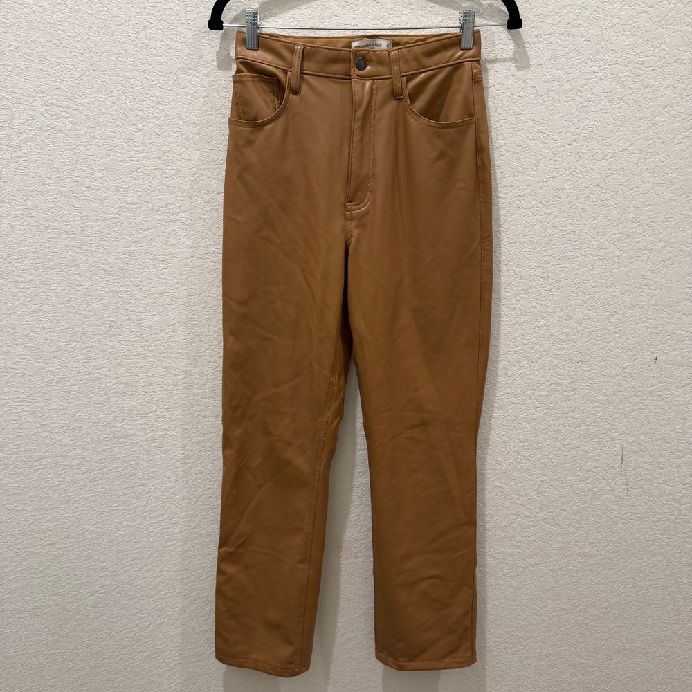 Abercrombie & Fitch The 90s Straight Ultra High Rise Vegan Leather Pants Tan 26